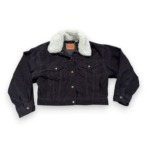 Levis Jacket Womens MEDIUM Brown Corduroy Sherpa Lined Trucker Cropped Western
